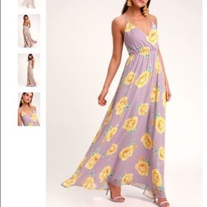 Lulu’s Lavender Floral Print Backless Maxi Dress NWT